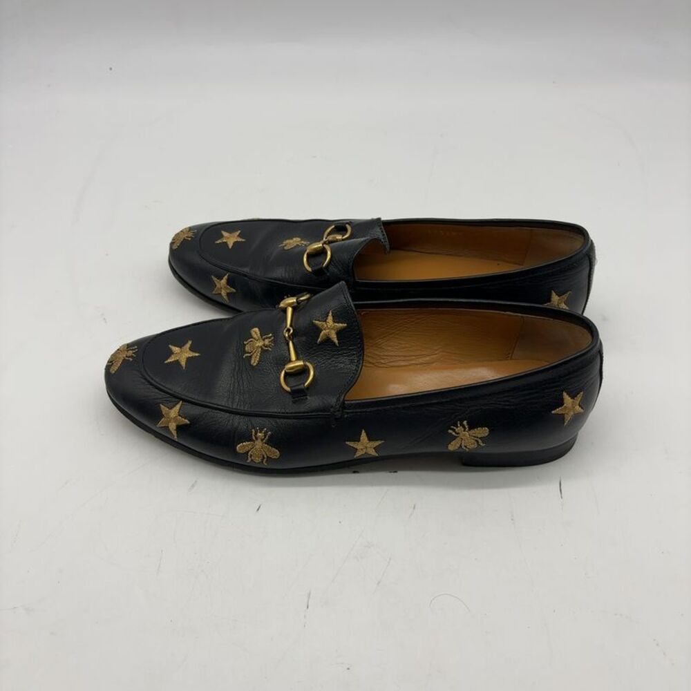 Gucci Jordaan Bee & Star Embroidered Leather Loafers - Picture 4 of 7